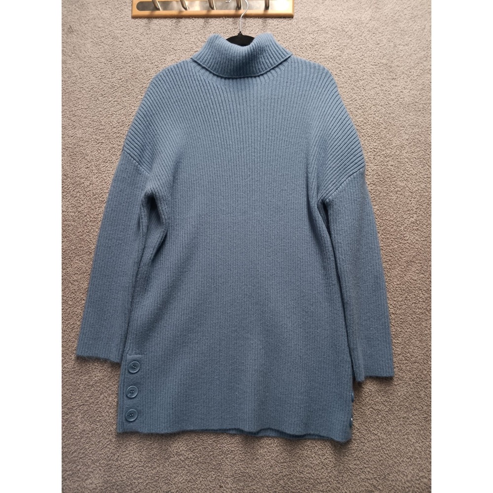 Stitches & Stripes‎ Women's Blue Ribbed Turtleneck Sweater M Extra Long